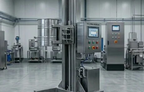 Kolumna podnosząca ze stali nierdzewnej – urządzenie transportu bliskiego zaprojektowane pod indywidualne wymogi ergonomii produkcji.