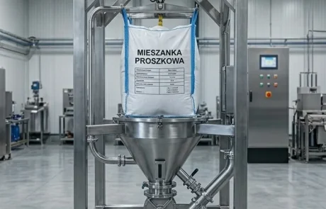 Kolumna podnosząca z workiem "Mieszanka Proszkowa". Przemysłowy system dozowania proszków.
